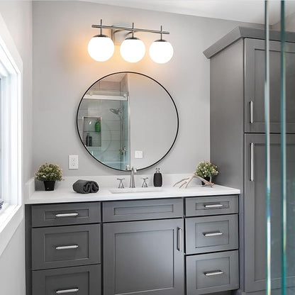 Bathroom Light Fixtures over Mirror, 3-Light Brushed Nickel Vanity Lights for Bathroom, Mid-Century Modern Vanity Light with Milky White Globe Glass Shades, 22.4 Inch Sconces Wall Lighting for Bath
