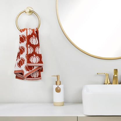 SKL Home Fall/Thanksgiving Pumpkin Hand Towel Set-2pc, Jacquard, Spice | 100% Cotton. Soft, absorbent & reversible. For use in the bathroom, kitchen or bar & gifting.