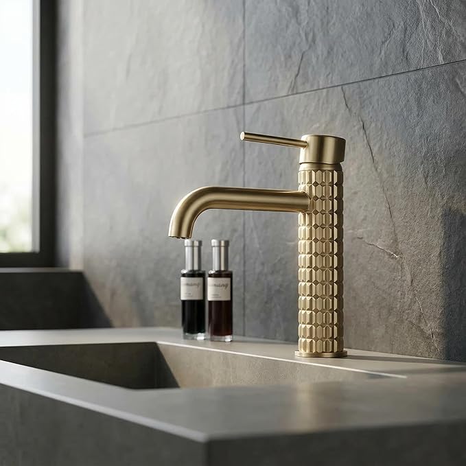 Brushed Gold Bathroom Sink Mixer Tap - Single Lever Brass Basin Faucet, One Hole Water Tap for Modern Bathroom Design, Stylish & Durable