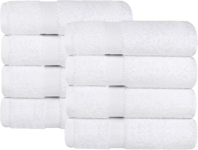 SUPERIOR 8-Piece Cotton Hand Towel Set, Small Towels for Fast Dry, Home Essentials, Bathroom Decor, Face, Body, Spa, Resort, Gym, Lightweight, Soft, House Accessories, Franklin Collection, White