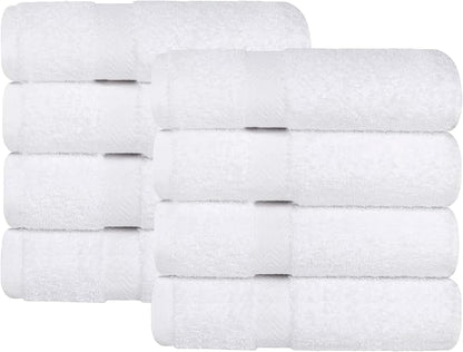 SUPERIOR 8-Piece Cotton Hand Towel Set, Small Towels for Fast Dry, Home Essentials, Bathroom Decor, Face, Body, Spa, Resort, Gym, Lightweight, Soft, House Accessories, Franklin Collection, White