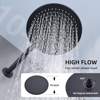 TRUSTMI 10" Push Button Rain Shower, Pressure Balanced Valve, Matte Black | Solid brass wall mount kit with handheld sprayer. cUPC anti-scald valve protects the whole family