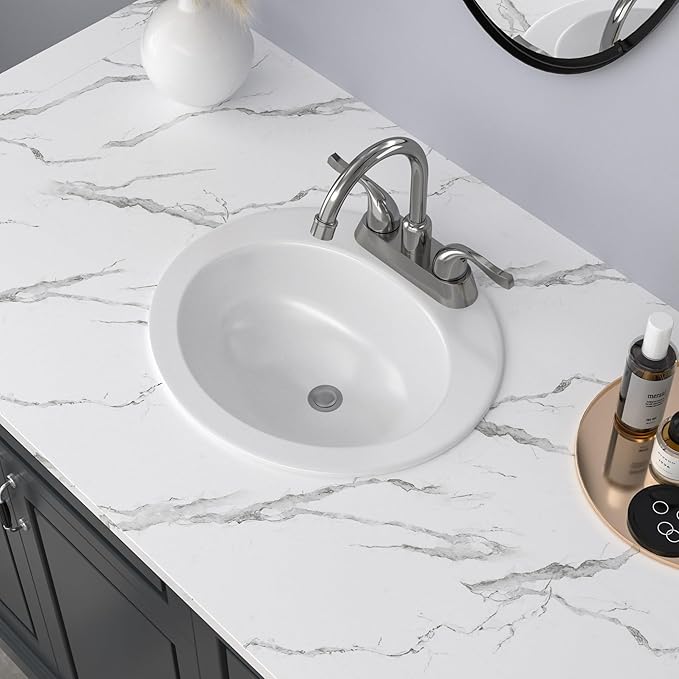 Lordear 20 Inch Drop In Bathroom Sink White Porcelain 20x19 inch Ceramic Vitreous Above Counter Vanity Lavatory Sink with 3 Vessel Style Basin