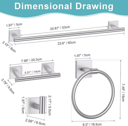 Brushed Nickel Bathroom Hardware Towel Bar Set, 5 Pieces Double Dase Toilet Paper Holder Towel Holder Set, 23.6 Inch Stainless Steel Towel Rack for Bathroom Wall Mount