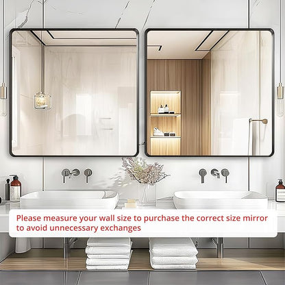Fabuday Black Bathroom Mirror Wall Mounted- 36x36 Inch Big Framed Mirror for Bathroom Over Sink, Square Brushed Large Vanity Mirror Hanging for Bedroom, Farmhouse, Living Room, Entryway Decor