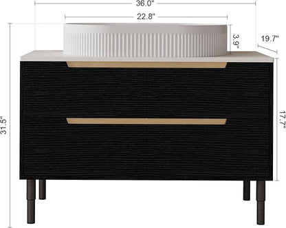 36 inch Bathroom Vanity with Sink and Countertop, Modern Freestanding Bathroom Vanity Cabinet with Oval Ceramic Vessel Sink, 4 Soft Closing Drawers, Adjustable Metal Legs, 2-in-1 Installation, Black