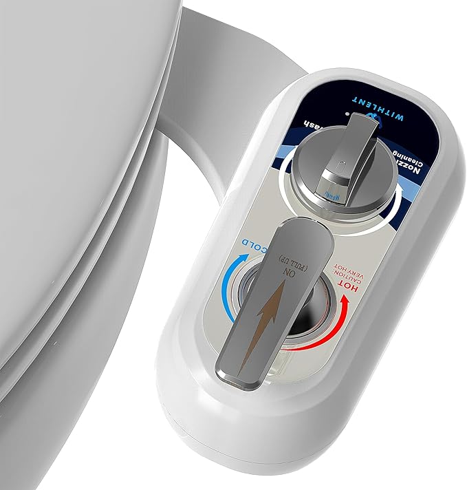 Bidet Attachment for Toilet Warm Water Left - Hot and Cold Self-Cleaning, Dual Nozzle, Non-Electric Bidet Attachment for Toilet Seat, Adjustable Water Pressure, Rear and Feminine Wash, Lever Control