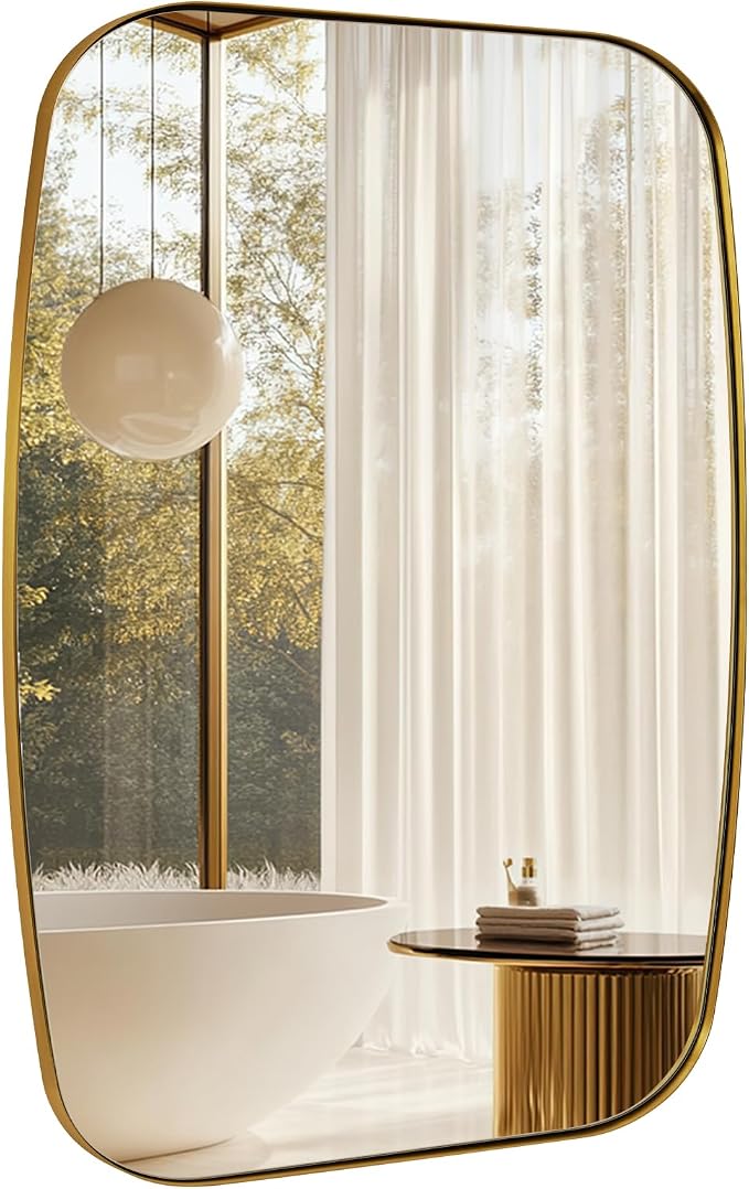 Oval Mirrors for Bathroom, 22x30 Gold Bathroom Vanity Mirror with Metal Frame, Brass Oblong Mirror for Over Sink, Modern Anti Rust Wall Mounted