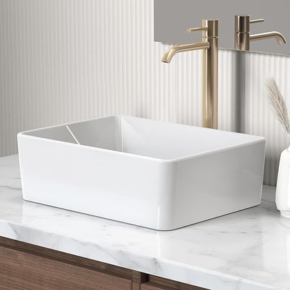 KES Bathroom Vessel Sink, Rectangular 16"X12" White Vessel Sink for Bathroom Countertop, Bathroom Sink Above Counter, Rectangle Porcelain Ceramic Small Vanity Sink, BVS110S40