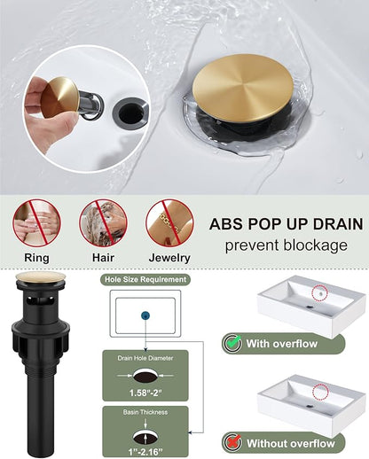 Midanya Waterfall Bathroom Faucet, Single Handle Bathroom Sink Faucet for Sink 1 or 4 Inch 3 Hole, Stainless Steel Vanity Faucets with Deck Plate and Pop up Drain,Brushed Gold