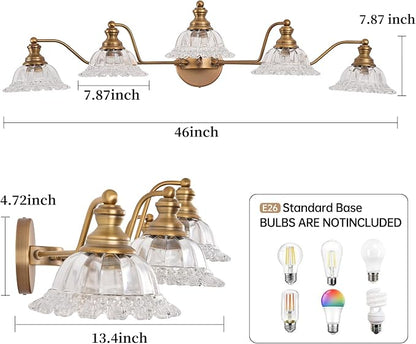 XIEDUN Vintage Brass 5 Light Vanity Light Bathroom Light