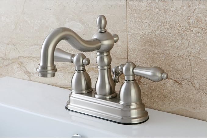 Kingston Brass KB1608AL Heritage 4-Inch Centerset Lavatory Faucet with Metal Lever Handle, Brushed Nickel