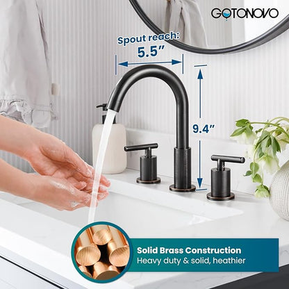gotonovo 3 Hole 2 Handles Lavatory Basin Bathroom Sink Faucet with Pop Up Drain with Hot and Cold Mixer Valves 8 Inch Widespread Bathroom Faucet Oil Rubbed Bronze