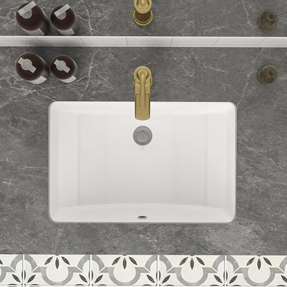 Mocoloo Undermount Bathroom Sink 21x14 Inch White Bathroom Ceramic Sink Undermount Rectangular Vanity Sinks White Porcelain Lavatory Hand Basin Under Counter with Overflow Drain