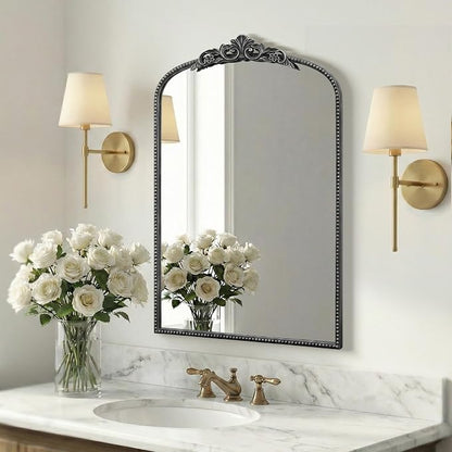 Micasso Bathroom Mirrors for Over Sink: 24"x36" Balck Vintage Arched Mirror | Traditional Ornate Baroque Decorative Antique Wall Mirror for Bedroom/Entryway/Hallway/Dresser/Vanity/Mantel/Nightstand