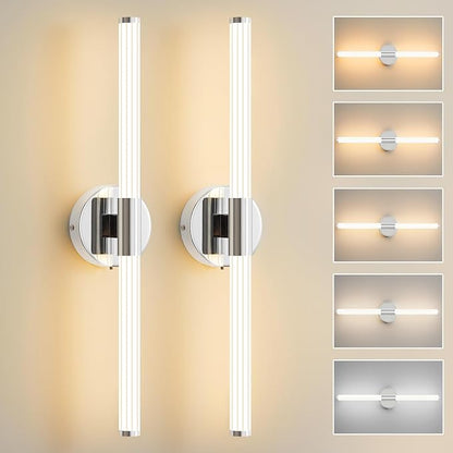 Wall Sconces Set of 2 Hardwired LED Vanity Light Chrome 23" | Dimmable 5CCT LED Bathroom Light Fixtures, 360° Full Lighting, Modern Vanity Light Bar for Bathroom Mirror