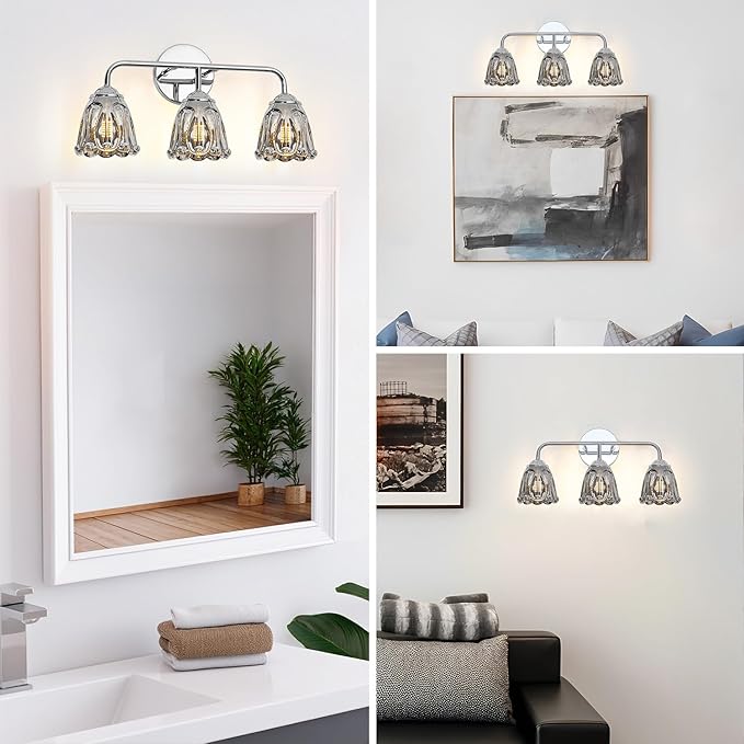 Vintage 3 Light Vanity Light, Chrome Bathroom Vanity Light, Bathroom Light Fixtures with Smokegray Glass Shade, Antique Vanity Light Fixtures Over Mirror, Wall Sconce for Bedroom, Living Room