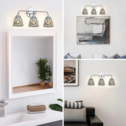 Vintage 3 Light Vanity Light, Chrome Bathroom Vanity Light, Bathroom Light Fixtures with Smokegray Glass Shade, Antique Vanity Light Fixtures Over Mirror, Wall Sconce for Bedroom, Living Room