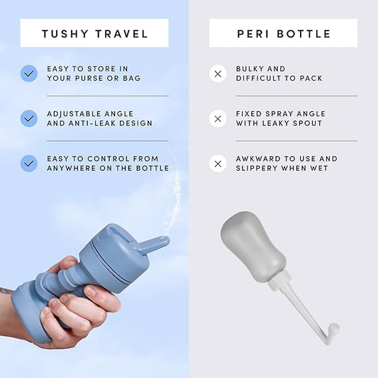TUSHY Travel Bidet: Collapsible & Expandable for Discreet Portability, Refreshing Clean for Home, Camping, Outdoors & Travel (Helps Hemorrhoid Relief, Peri Bottle for Postpartum Care) (Pebble)