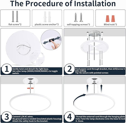MOONSEA 20 Inch LED Dimmable Ceiling Light Fixture 40W - Round Flush Mount Adjustable 3000K/4500K/6000K Large Kitchen Light Fixture, 4000lm Hallway Light Fixtures for Bedroom, White