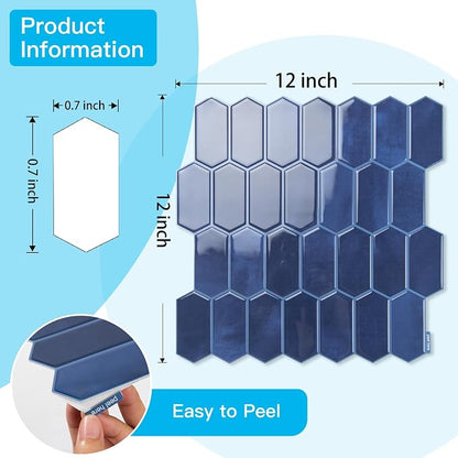 Art3d Hexagon Tile Peel and Stick Backsplash, 10-Pack, 12" x 12", Dark Blue | Superior Thickness, Reliable Adhesion, Warp Resistant, Minimalist Style, Easy to Install, for Kitchen Countertops, Bedroom