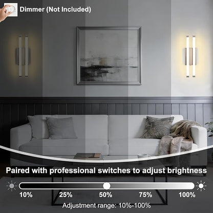 Bathroom Vanity Light Bar, 24 Inch 18W 3CCT Dimmable Modern LED Vanity Wall Light, Brushed Nickel Acrylic Hardwired Bathroom Light Fixtures over Mirror, Powder Room, Hallway, Washroom, Bath Entryway