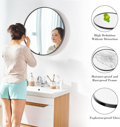 Sweetcrispy 30 in Round Bathroom Wall Mirror, Vanity Mirrors for Over Sink | Matte Metal Frame, Mirros for Entryway, Bedroom, Home Decor, Hang Mounted Frame, Black