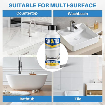 Tub and Tile Paint, 3.5 oz Tub Paint for Bathtub, 1-Part Bathtub Touch Up Paint White for Sink Bathroom Kitchen Countertop, Water Based & Low Odor, Semi-Gloss white,5-5.5 sq ft (No Need Part B)