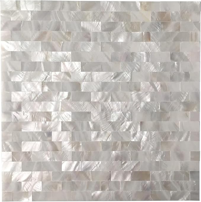 Art3d Mother of Pearl Wall Brick Shell Mosaic for Kitchen Backsplashes, Bathroom Walls, Spa Tile, Pool Tile, 12" x 12"(Pearl White)