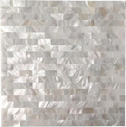 Art3d Mother of Pearl Wall Brick Shell Mosaic for Kitchen Backsplashes, Bathroom Walls, Spa Tile, Pool Tile, 12" x 12"(Pearl White)