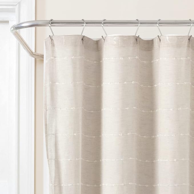 Lush Decor Farmhouse Textured Sheer Shower Curtain with Peva Liner 2 Piece Set 72" W x 72" L Beige - Tan Shower Curtain Set - Striped Bathroom Curtains