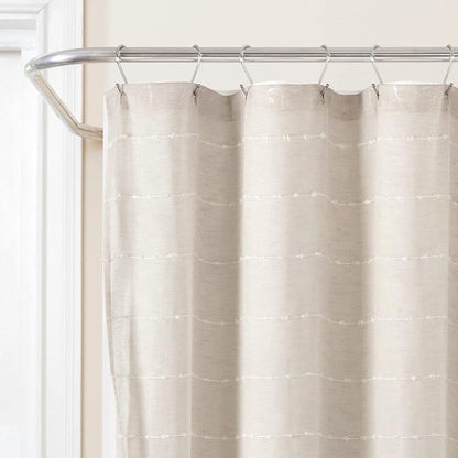 Lush Decor Farmhouse Textured Sheer Shower Curtain with Peva Liner 2 Piece Set 72" W x 72" L Beige - Tan Shower Curtain Set - Striped Bathroom Curtains