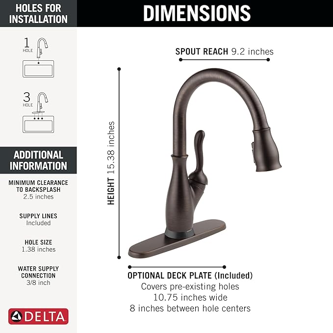 Delta Leland Touchless Kitchen Faucet with Touch Technology, Oil Rubbed Bronze Kitchen Sink Faucet with Pull Down Sprayer, Single Hole, Venetian Bronze 9178TL-RB-DST