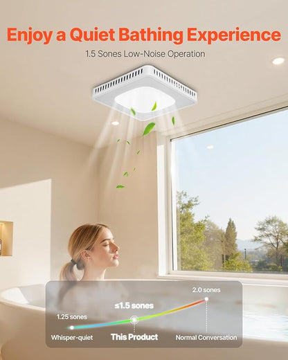 VEVOR Bathroom Exhaust Fan, 80-110-130 CFM Bathroom Vent with Seven Colors RGB Lights, 1.5 Sones Low-Noise, Premium DC Motor Ceiling Fan for KTV Laundry Room, Storage Room, Ventilation, White