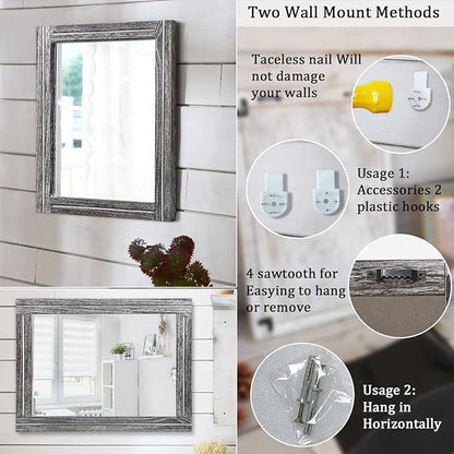 AAZZKANG Rustic Mirror Wood Framed Wall Mirrors Large 20"x16" Rectangle Decorative for Bedroom Bathroom Farmhouse Living Room Home Entryway