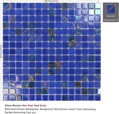 11.5 sq.ft Iridescent Cobalt Blue Glass Mosaic Tile for Bathroom, Pool | Waterproof Wall & Floor Tile. Heat & frost resistant outdoors. Mesh-mounted easy install. Use any grout. Easy clean. 10pcs.