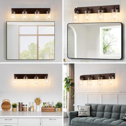 4 Lights Bathroom Light Fixtures Oil Rubbed Bronze Vanity Light with Clear Glass Shade 30in Modern Bathroom Lighting Fixtures Over Mirror for Bedroom/Living Room