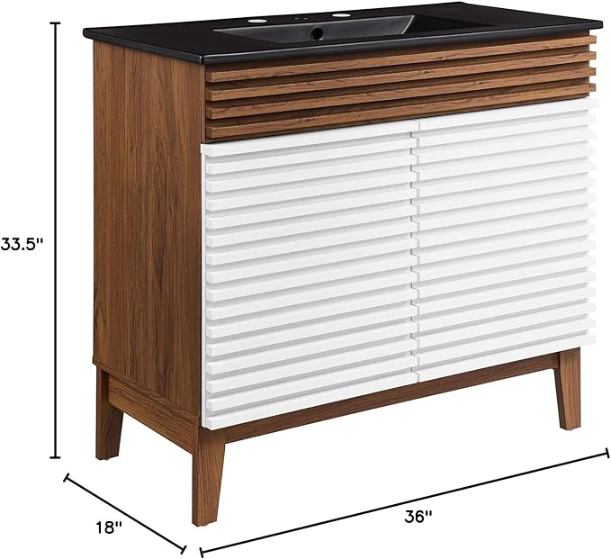 Modway Render 36" Bathroom Vanity in White Walnut Black