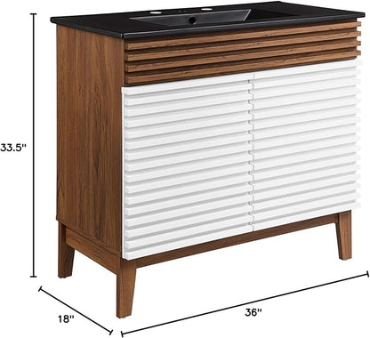 Modway Render 36" Bathroom Vanity in White Walnut Black