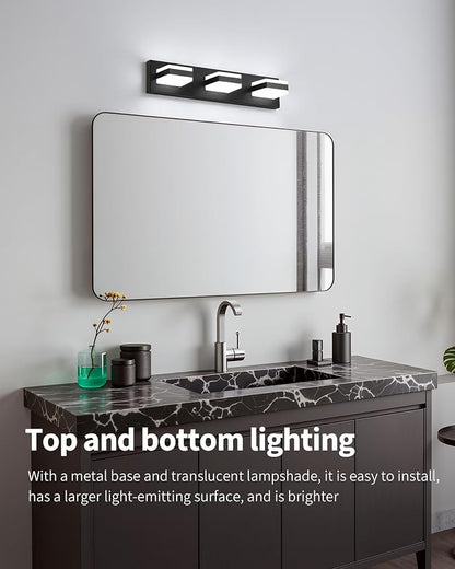 Bathroom Lighting Fixtures Over Mirror, 3 Light Black Vanity Light | Cool White, 5000K, Modern Vanity Wall Lights for Bath, Dressing Room, Restroom, 21.6 inch