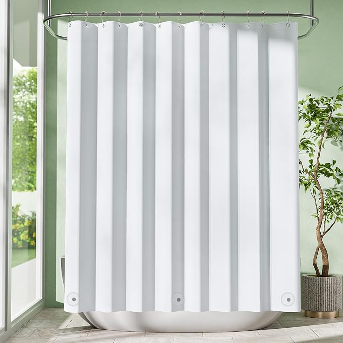 White Shower Curtain Liner with Magnets, 72x78 Plastic Shower Liner PEVA Waterproof Medium Weight Inside Shower Curtains Liner for Bathroom with Rustproof Grommet