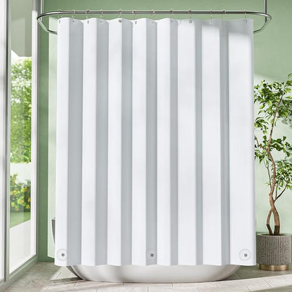 White Shower Curtain Liner with Magnets, 72x78 Plastic Shower Liner PEVA Waterproof Medium Weight Inside Shower Curtains Liner for Bathroom with Rustproof Grommet