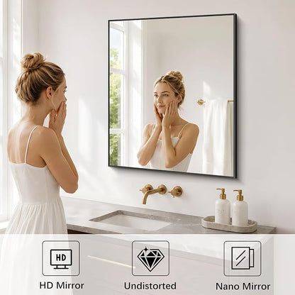 DESBING Black Bathroom Mirror 2 Pack, 30x36 Inch Rectangle Wall Mirrors with Frame, Shatter-Resistant, Modern for Bathroom, Living Room, Entryway – Horizontal or Vertical