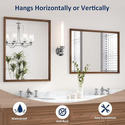 WEER Walnut Bathroom Mirror 22X30 Inch Rectangle | Walnut Wood Grain Framed, Tempered Glass, Anti-Rust, Wall Mounted, Hangs Vertically or Horizontally