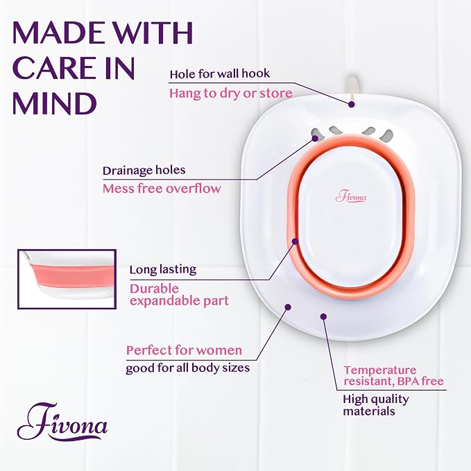 Fivona Sitz Bath for Toilet Seat with Massage Hand Flusher; Postpartum Care and Hemorrhoid Treatment; BPA Free Yoni Steaming Kit; Perfect for Perineal Soak and Portable Bidet