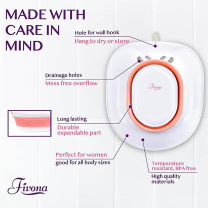 Fivona Sitz Bath for Toilet Seat with Massage Hand Flusher; Postpartum Care and Hemorrhoid Treatment; BPA Free Yoni Steaming Kit; Perfect for Perineal Soak and Portable Bidet
