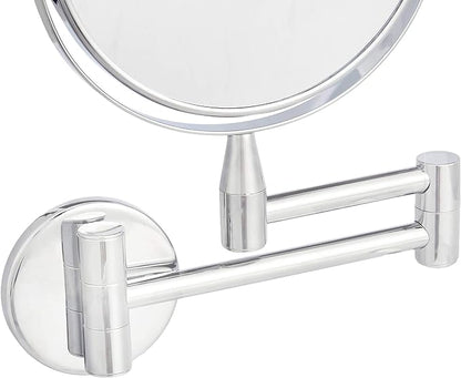 Amazon Basics Wall Mount Round Vanity Mirror with 360° Rotation, Double Sided, 1X/5X Magnification, Adjustable, 12.8"L x 10"W, Chrome