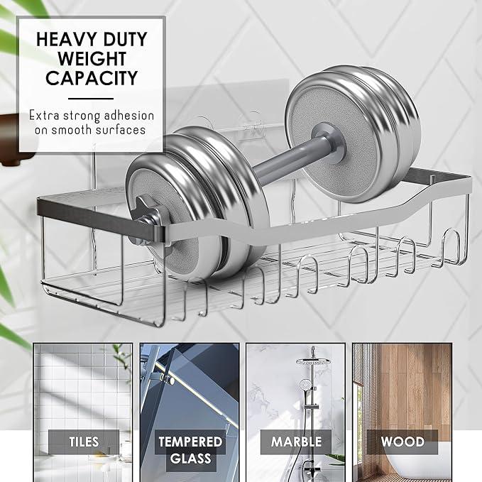Clara Clark Bathroom Set - Grey Bathroom Accessories Set, 24PC Bathroom Accessory Set, Bathroom Sets with Shower Curtain Set, Adhesive Corner Shower Caddy Hanging & Soap Dispenser