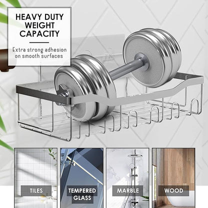 Clara Clark Bathroom Set - Grey Bathroom Accessories Set, 24PC Bathroom Accessory Set, Bathroom Sets with Shower Curtain Set, Adhesive Corner Shower Caddy Hanging & Soap Dispenser