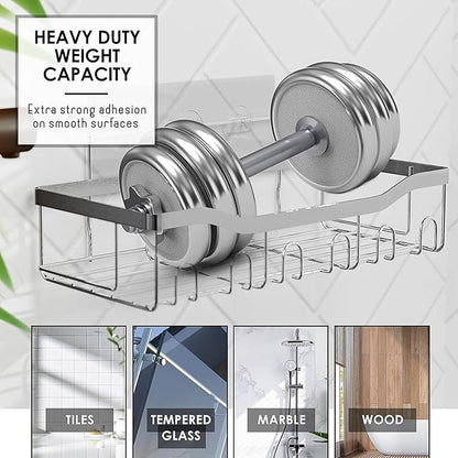 Clara Clark Grey Bathroom Set - Bathroom Sets with Shower Curtain and Rugs, 26PC Bathroom Accessory Set, Shower Curtain Set with Adhesive Corner Shower Caddy Hanging & Soap Dispenser